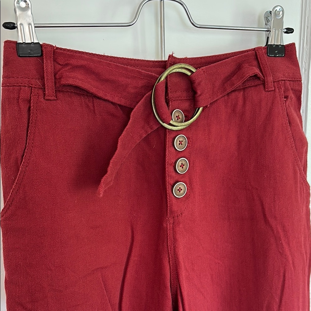 Red Wide-Leg Pants with Button Detail
